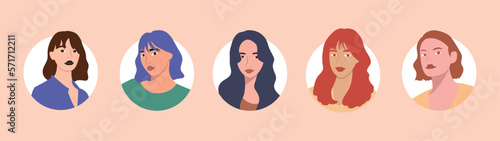 Set of avatars of women with different hairstyles. Vector illustration
