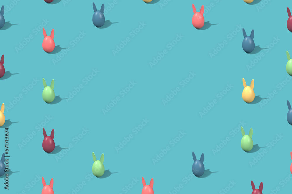 Easter eggs with bunny ears colorful isometric pattern. Colorful spring background. Holiday optimistic 3D render