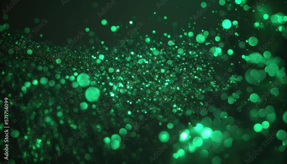 Sparkling Particles, Green. Air Floating, Blurry. Generative AI. Sparkling Particles, Green. Air Floating, Blurry. Generative AI.