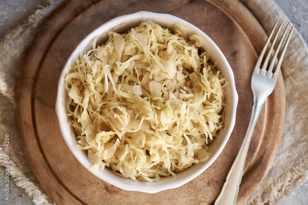 Fermented cabbage or sauerkraut in a bowl