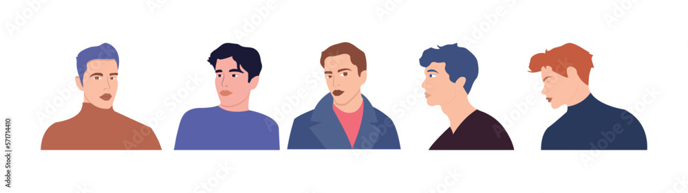 Set of men avatars in flat style. Vector illustration. Male faces. Set of men avatars in flat style. Vector illustration. Male faces.