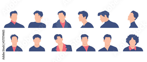 Set of men avatars in flat style. Vector illustration. Male faces.