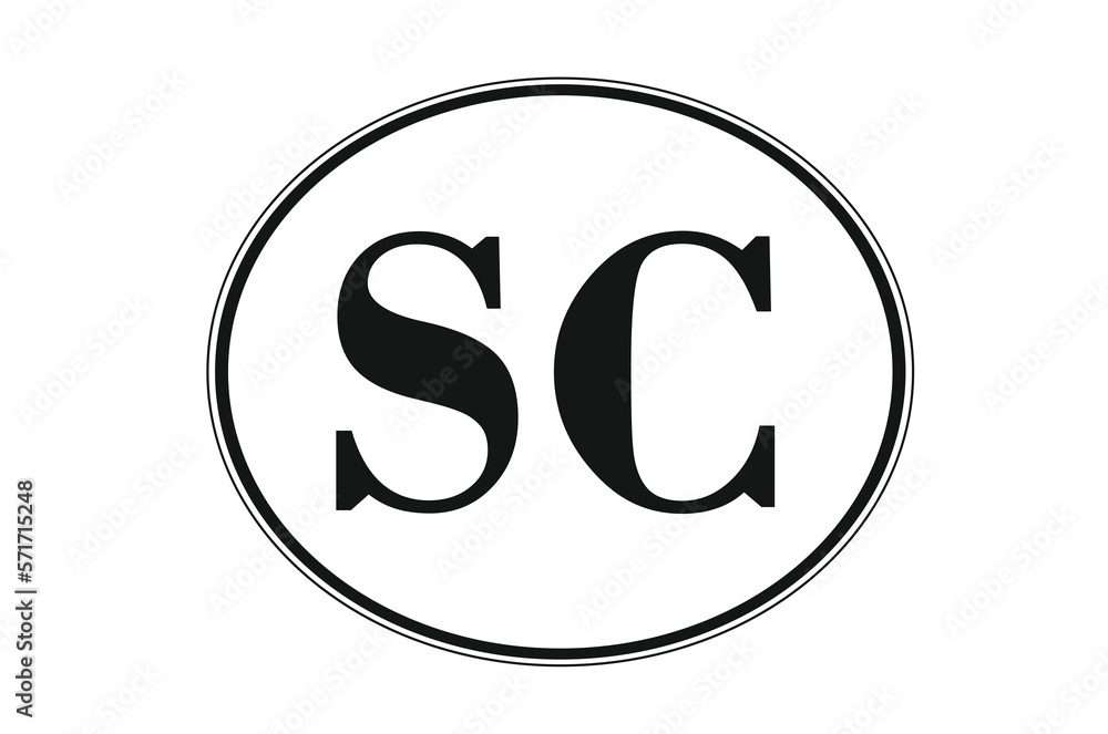 Sign of state of South Carolina for sticking on glass of car. SC Sign of state of South Carolina for sticking on glass of car. SC