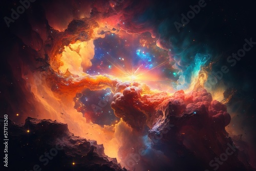 Illustration of a colorful endless big nebula space galaxy. Generated with AI. Suitable for background
