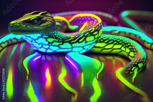 green snake on black background - Generate AI