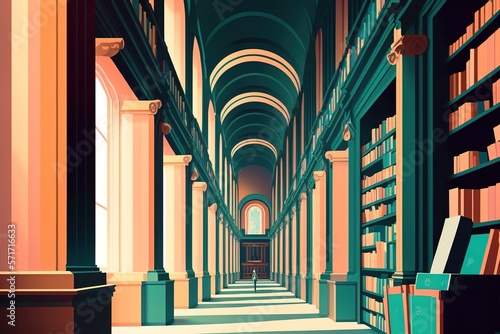 Illustration of Trinity College Library in Ireland. Generative AI Illustration