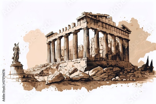 Acropolis of Athens in Greece. Banner illustration. Generative AI Illustration