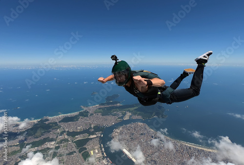 Skydiving over the Santos Port, São Paulo state, Brazil.
