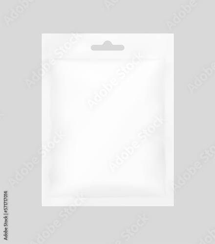 Realistic pouch bag mockup. Vector illustration for cosmetic, hygiene, food. Front view. Ready for your design. EPS10.