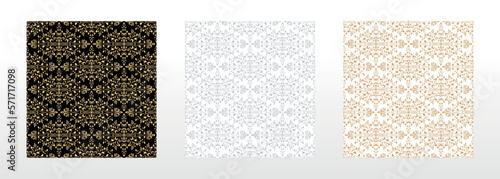 Wallpapers in the style of Baroque. Seamless vector backgrounds. Set of colored floral ornaments. Graphic patterns for fabric, wallpaper, packaging. Ornate Damask flower ornaments