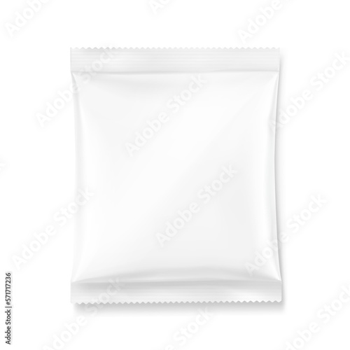 Realistic square flow pack mockup. Vector illustration isolated on white background. Can be use for template your design, promo, adv. EPS10.	