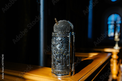 Havdalah spice box besamim for the end of Shabbat ceremony in synagogue photo