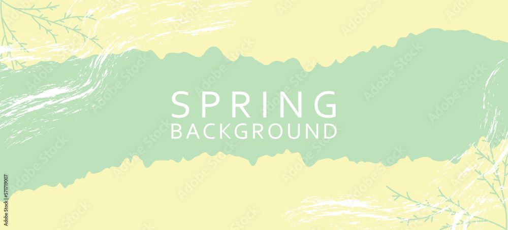 Spring green rectangular backgrounds. Minimalistic style with floral elements and texture. Vector