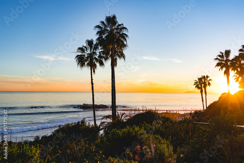 A view of Laguna Beach sunset at the beach.