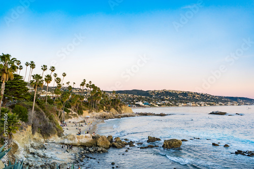Beautiful coastal cliffs and the city of Laguna Beach, California. photo