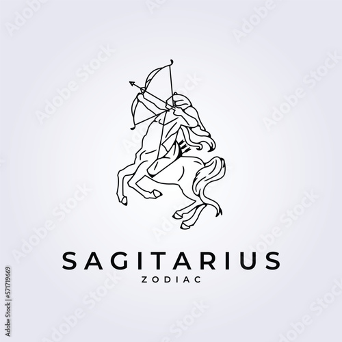 Sagittarius zodiac line horoscope iconic logo symbol icon design illustration vector