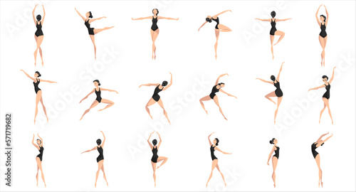 Foto Girl classical dancer performing dance in black leotard set cartoon vector Illus