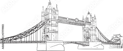 Hand drawn line art of famous and incredible London tower bridge house in vector format