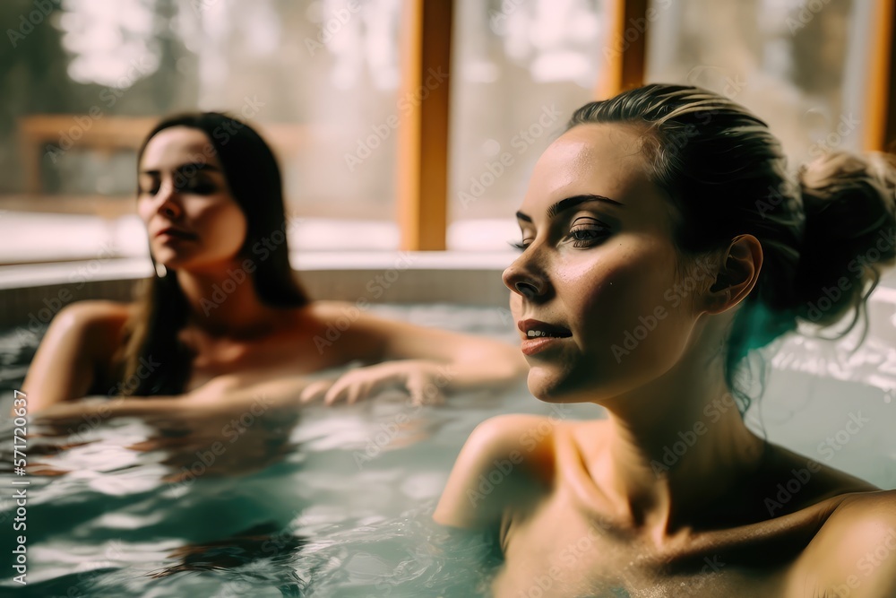 beautiful-women-relaxing-enjoying-the-spa-jacuzzi-generative-ai-stock