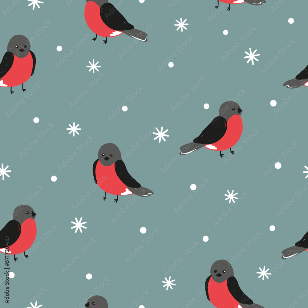 Seamless bullfinches pattern. Vector winter background with birds. Seamless bullfinches pattern. Vector winter background with birds.