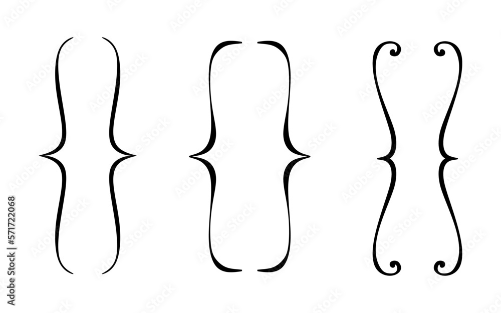 Set of Curly braces isolated vector. Punctuation mark, opening and