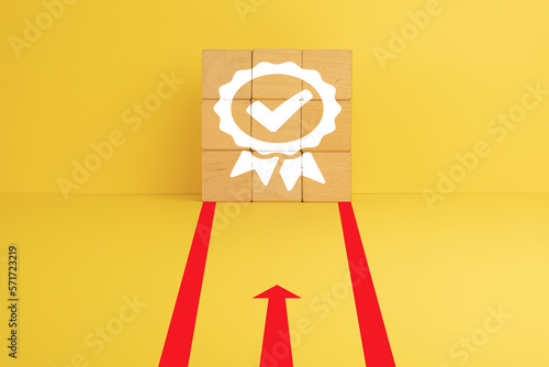 A Business Concepts highlighting the importance of quality control in achieving success.,quality warranty icon on running track use for Quality warranty idea. photo