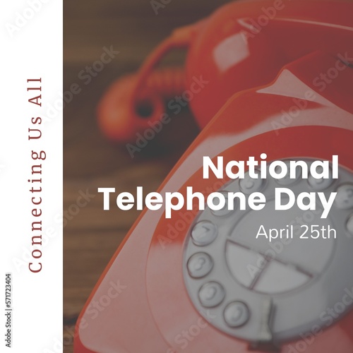 Composition of national telephone day text over retro red phone