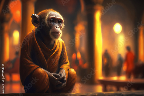 meditating monkey. sketch art for artist creativity and inspiration. generative AI 