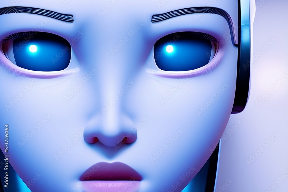 robot face with artificial intelligence, android close-up, nanotechnology concept. generative ai robot face with artificial intelligence, android close-up, nanotechnology concept. generative ai