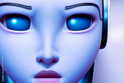 robot face with artificial intelligence, android close-up, nanotechnology concept. generative ai