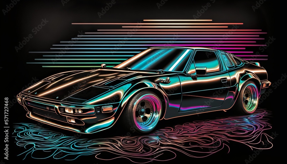 Japanese luxury 1980s vintage classic expensive sports racing car vehicle neon synthwave vaporware retrowave black background
