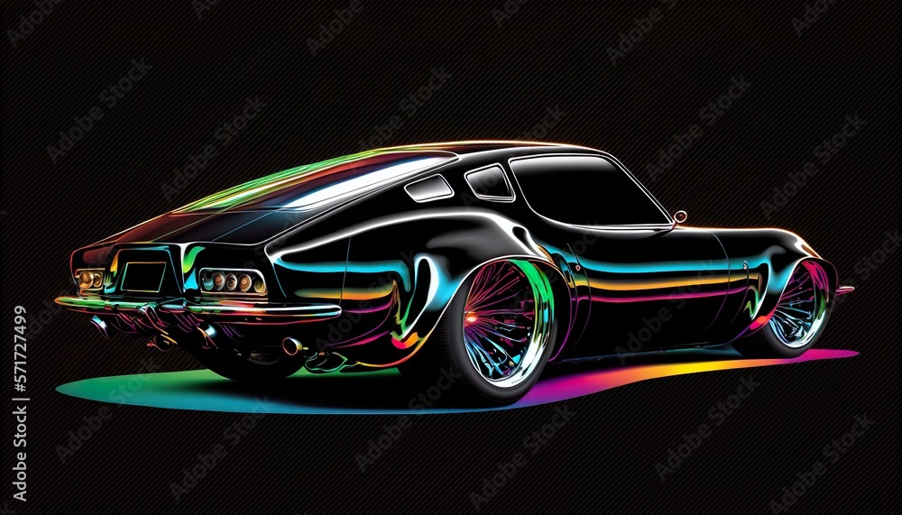 American luxury 1970s vintage classic expensive sports racing car vehicle neon synthwave vaporware retrowave black background created with generative AI technology