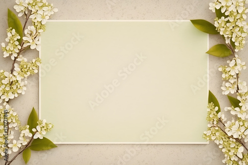 Off white blank card with white flower border paper for greeting, mockup, design, copy space