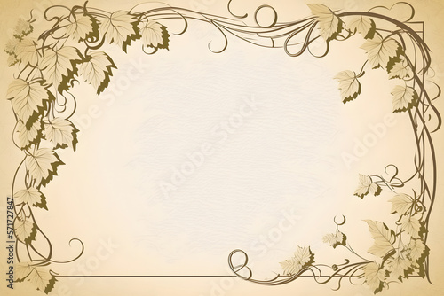 Beige vintage leafy blank card, leaves, branches and vine border paper for greeting, wedding, mockup, design, copy space