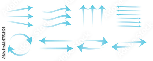 Air flow set. Blue arrows showing air. Vector illustration