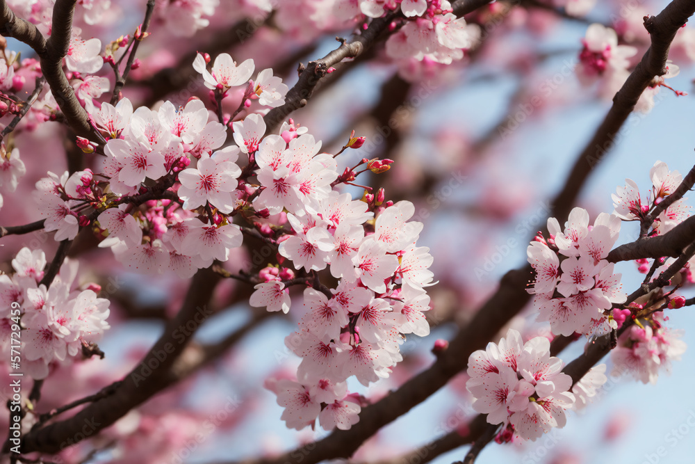 Cherry Blossoms In The Spring Against A Blue Sky, Made By AI, Artificial Intelligence Cherry Blossoms In The Spring Against A Blue Sky, Made By AI, Artificial Intelligence