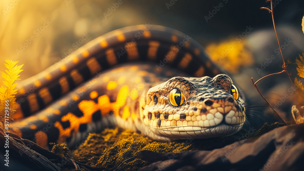 Obraz premium Natrix natrix snake in the forest close-up