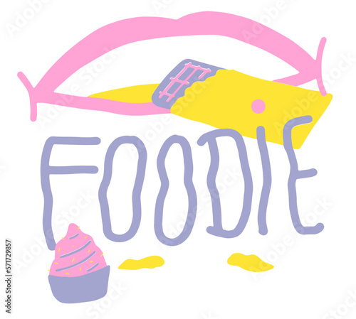 Fun foodie handwriting typography sticker illustration