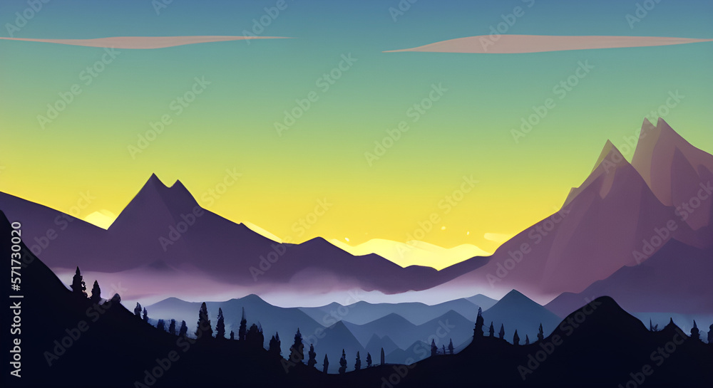 Simple Graphic Mountain Silhouette Landscape #33