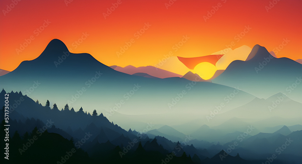 Simple Graphic Mountain Silhouette Landscape #23