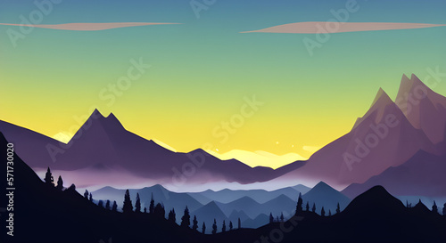 Simple Graphic Mountain Silhouette Landscape #33