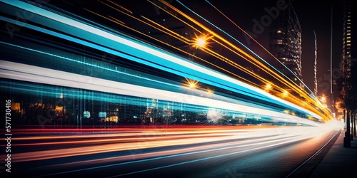 long exposure of the lights on the street  Highway car light trails at night  Autobahn light motion trail  GENERATIVE AI