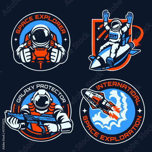 Set of Vintage Badge of Space Astronaut Concept