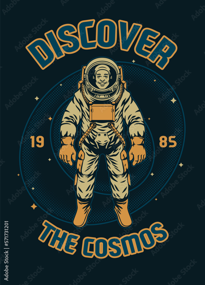 Vintage t-shirt design discover cosmos astronaut