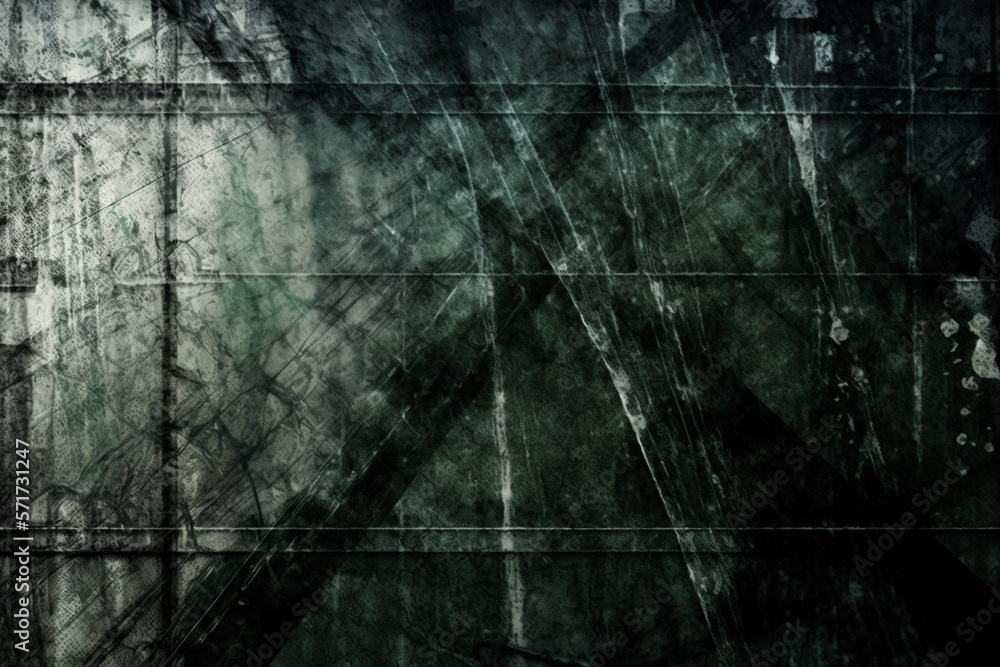 Scratched and dirty pane of glasssmeared with green and black, abstract background image, generative AI illustratio