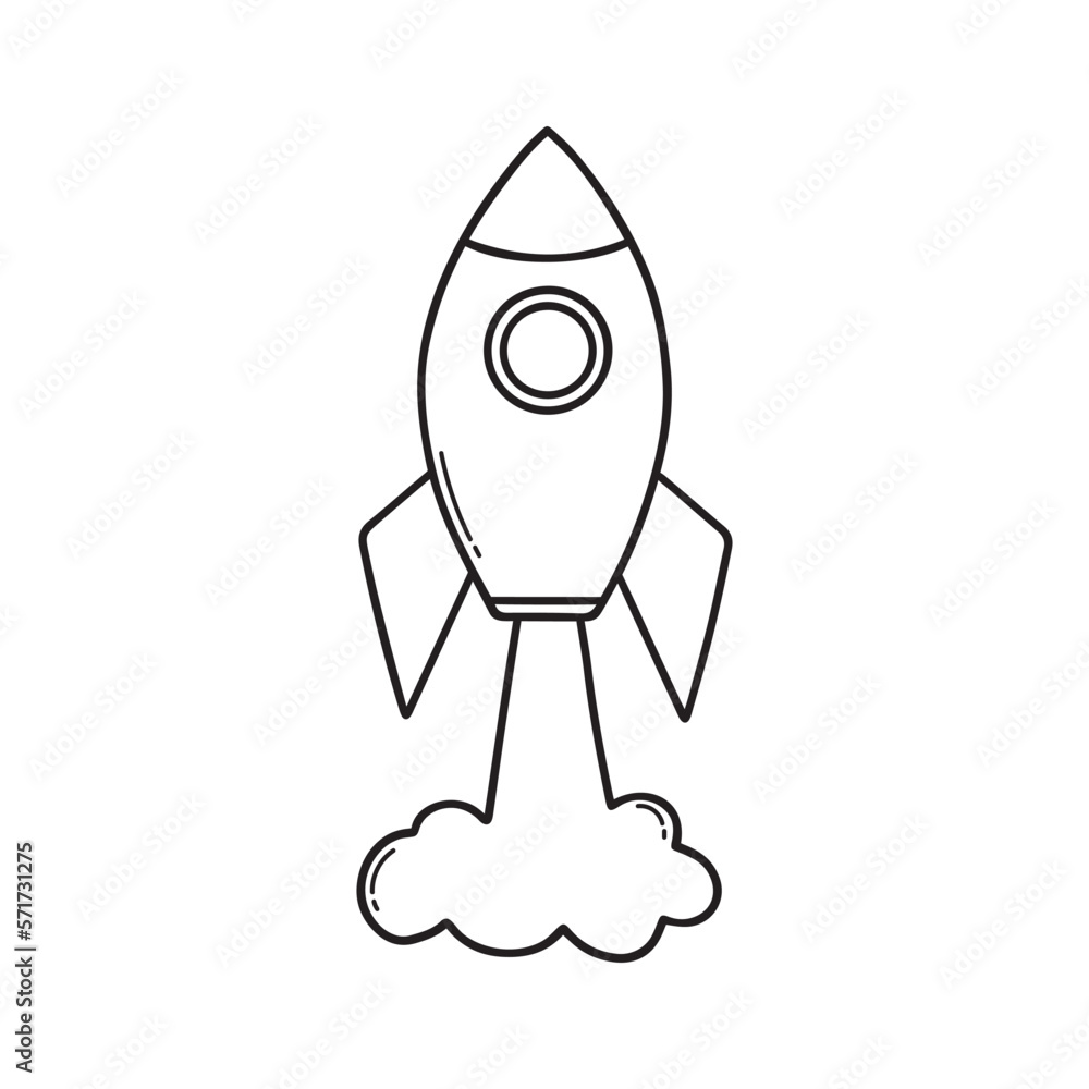 Rocket ship doodle icon. Startup symbol in sketch style. Hand drawn vector illustration isolated on white background. Rocket ship doodle icon. Startup symbol in sketch style. Hand drawn vector illustration isolated on white background.