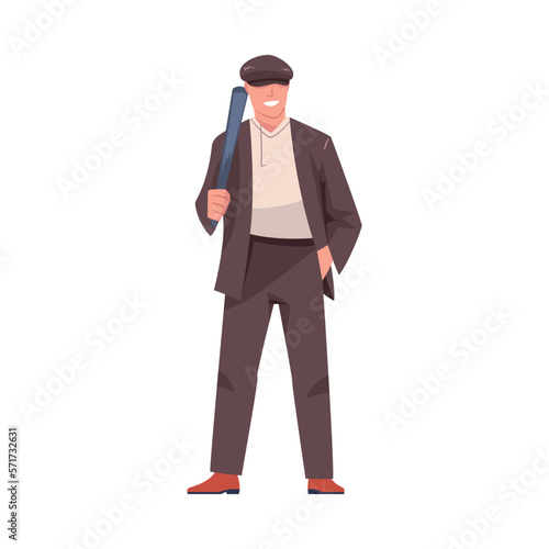 Man Bandit or Gangster of Old London Wearing Jacket and Peaked Flat Cap Vector Illustration
