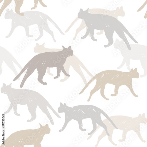 Fototapeta Naklejka Na Ścianę i Meble -  Hand drawn cats seamless pattern. Muted color pattern