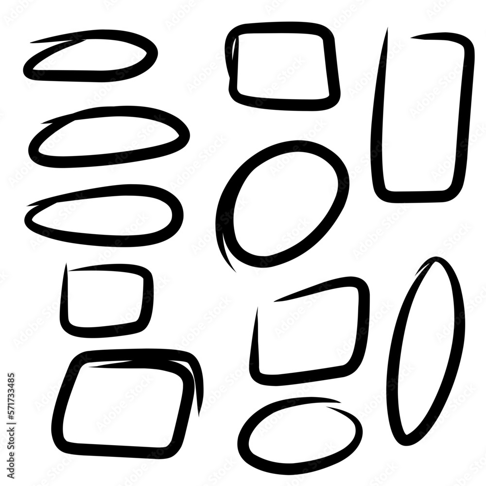 Doodle set of black hand drawn circle line sketch set. Vector circular ...