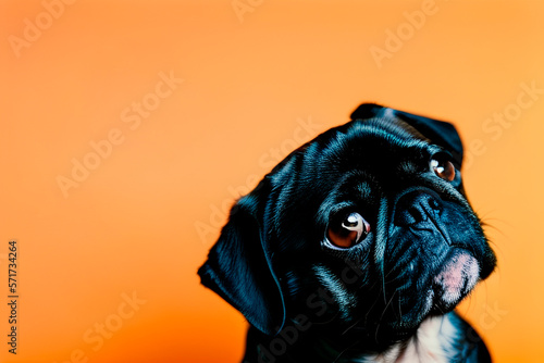 Portrait of cute pug. Close up of charming dog. Generative AI 